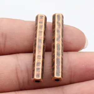 Antique copper hammered tube spacer beads for jewelry making and dreadlocks, 40mm length