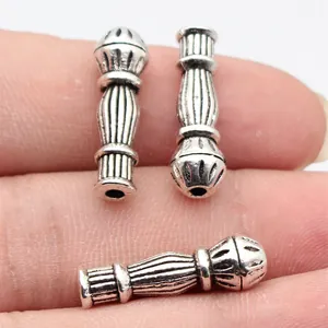 Perles de Chapelet de Prière Imam en Alliage de Zinc Argent Antique Vintage Tubes Cylindriques Côtelés Pour La Fabrication de Bijoux DIY