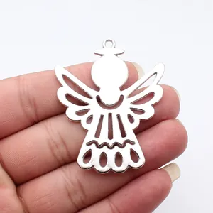 Exquisiter silberfarbener Engel-Anhänger aus Metall für DIY-Schmuck, 57x46 mm Größe