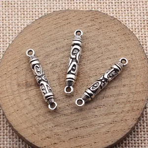 Antique silver engraved cylinder jewelry connectors 29x5mm