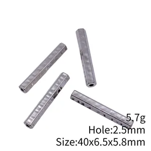 Hammered silver tube beads 40x6.5x5.8mm for jewelry making and dreadlocks