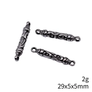 Antique silver 29x5x5mm carved cylinder jewelry connector rod charms for DIY crafts