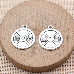 Set van twee zilveren gewichthefschijf bedeltjes voor DIY fitness sieraden maken