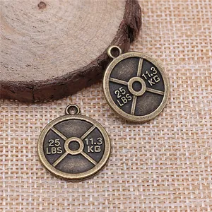 Antieke bronzen halterschijf bedeltjes voor fitness-thema DIY-sieraden en ambachtelijke projecten