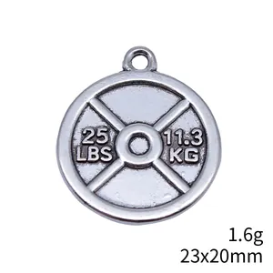 Antiek zilveren gewichtsschijf hanger voor gewichtheffen en fitness DIY sieraden maken