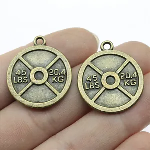 Vintage antique bronze weightlifting plate pendants for DIY jewelry and crafts making