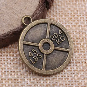 Vintage bronze weight plate charm pendant for gym themed DIY jewelry making accessory