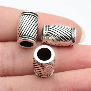 Perles Tubes en Alliage de Zinc Argent Antique 17x11x11mm Grand Trou Texture en Spirale Perles d'Espacement pour Dreadlocks DIY Accessoires Bijoux