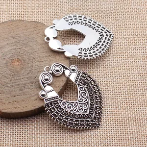 Antique silver textured filigree hollow-out earring pendants for DIY jewelry making
