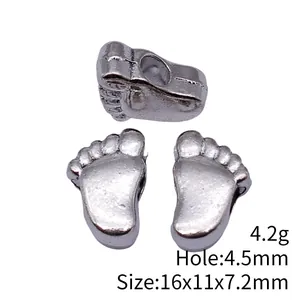 Antique silver foot charm bead with 4.5mm large hole for DIY bracelet jewelry making