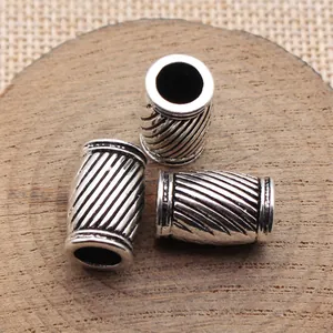 Perles cylindriques en argent antique avec texture diagonale, 17x11mm accessoires bijoux.