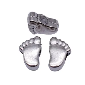 Antique silver metal foot shaped large hole spacer beads for DIY jewelry making charms
