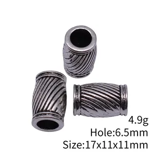 Perles tubes en argent antique à rayures, 17x11x11mm pour accessoires dread
