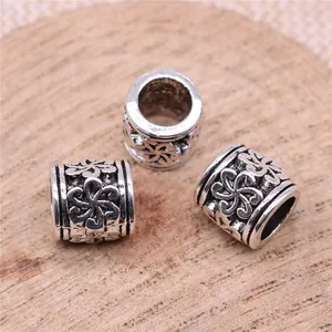 10x10mm antiek zilveren kralen met bloemengravure en groot gat voor DIY sieraden