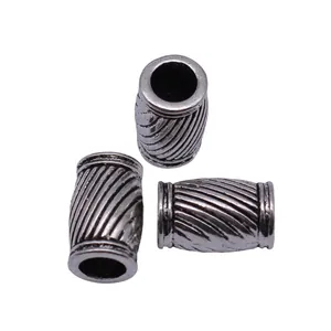 Perles tubes en argent antique à texture diagonale pour dreadlocks et bijoux DIY