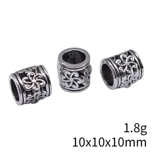 Antiek zilveren kralen met groot gat en bloempatroon voor sieraden, 10x10x10mm.
