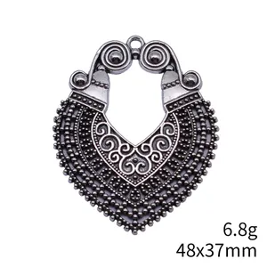 Vintage textured antique silver pendant charm 48x37mm for handmade DIY jewelry making