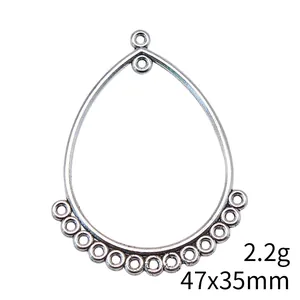 Vintage zilverkleurige waterdruppel oorbel connector voor DIY sieraden, 47x35mm 2,2g