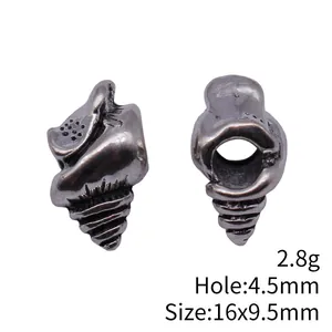 Antique silver conch shell large hole bead with product dimensions and weight details