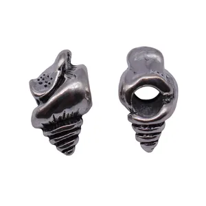 Vintage antique silver conch shell large hole spacer beads for DIY jewelry making