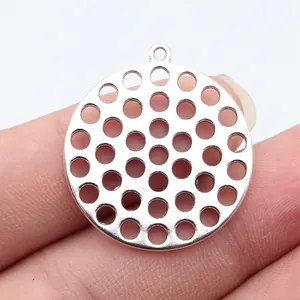 Silver-toned multi-hole circular plate pendant for DIY jewelry making accessories