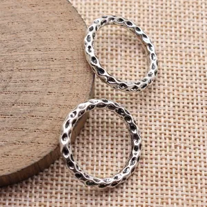 Set of two hammered silver zinc alloy round rings for DIY jewelry making connectors