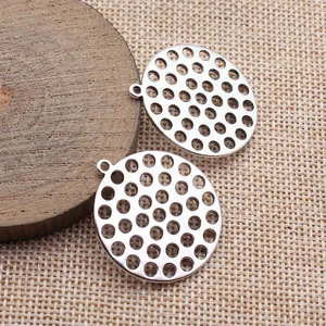 Silver perforated round pendant charms for DIY jewelry making material accessories