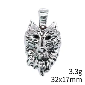 Ciondolo testa di lupo in lega di zinco argento charm gioielli 32x17mm 3,3g peso