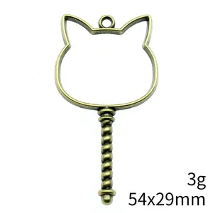 Vintage bronze 54x29mm cat head hollow metal frame pendant for DIY resin jewelry making