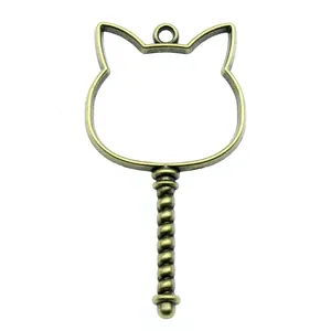Antique bronze cat head metal bezel pendant for DIY resin jewelry making