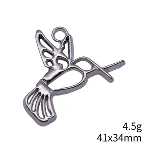 Retro hollow hummingbird pendant charm for DIY jewelry, white K color, size 41x34mm