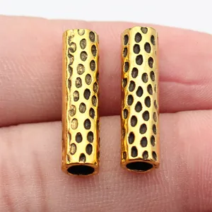 Antique gold irregular texture tube beads for dreadlocks and jewelry making