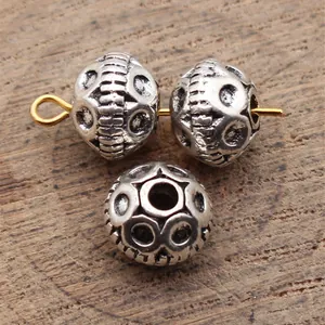 Antique silver textured beads with circular patterns 9.7x9.7x7.4mm for jewelry making