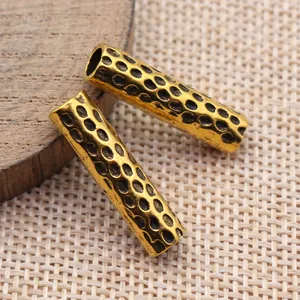 Antique gold irregular textured tube beads for dreadlocks and DIY jewelry crafting