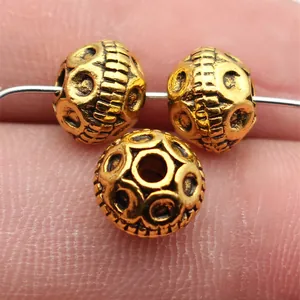 Vintage 9.7mm golden textured round beads with 2.5mm large hole for DIY jewelry