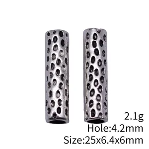 Antique silver metallic tube beads with irregular texture for dreadlocks and DIY jewelry