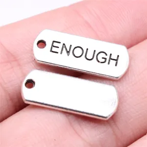 Antique silver rectangle metal pendant charm with ENOUGH engraved for DIY jewelry making