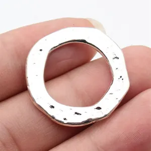 Hammered irregular silver-colored ring pendant connector 30x30mm for jewelry making