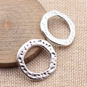 Handmade hammered silver irregular ring pendants for DIY jewelry making 30mm connectors