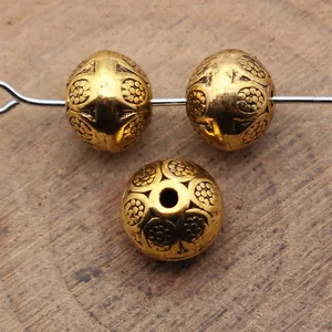 Antique golden floral patterned spacer beads for jewelry making DIY 9.3mm
