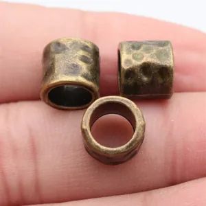 Vintage Large Hole Hammered Metal Tube Beads Antique Bronze Zinc Alloy Dreadlock Spacer Beads For Hair Jewelry Making DIY Findings