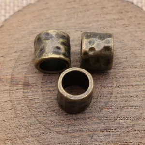 Vintage bronze hammered metal tube beads for dreadlocks and jewelry crafting accessories
