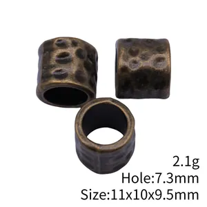 Hammered tube beads in antique bronze with a 7.3mm large hole for dreadlock hair