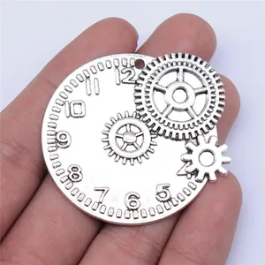 Ciondolo orologio ingranaggio argento antico 45x42mm per gioielli steampunk fai da te