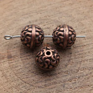 Antique copper floral textured spacer beads for jewelry making, 10mm.