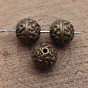Vintage bronze floral texture hollow spacer beads 10x10x9.5mm with 1.5mm hole for jewelry making
