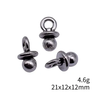 Trois breloques tétines 3D argent antique pour bijoux DIY, taille 21x12x12mm