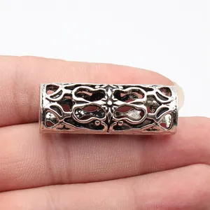 Vintage Zinc Alloy Hollow Tube Beads For Dreadlock Hair Braiding Retro Large Hole Floral Metal Jewelry Beads DIY Accessory