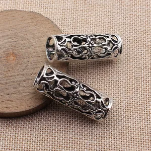 Antique silver hollow tube beads for dreadlocks hair jewelry, 41x15mm filigree design