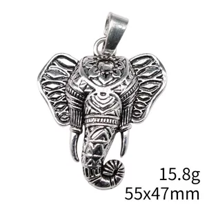 Retro antique silver elephant head pendant necklace DIY jewelry accessory 55x47mm